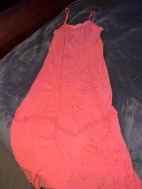 JODIFL Coral Pink Spaghetti Strap Dress